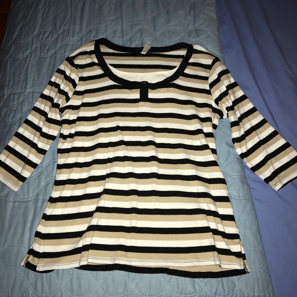 Tan, White, Black Striped Shirt